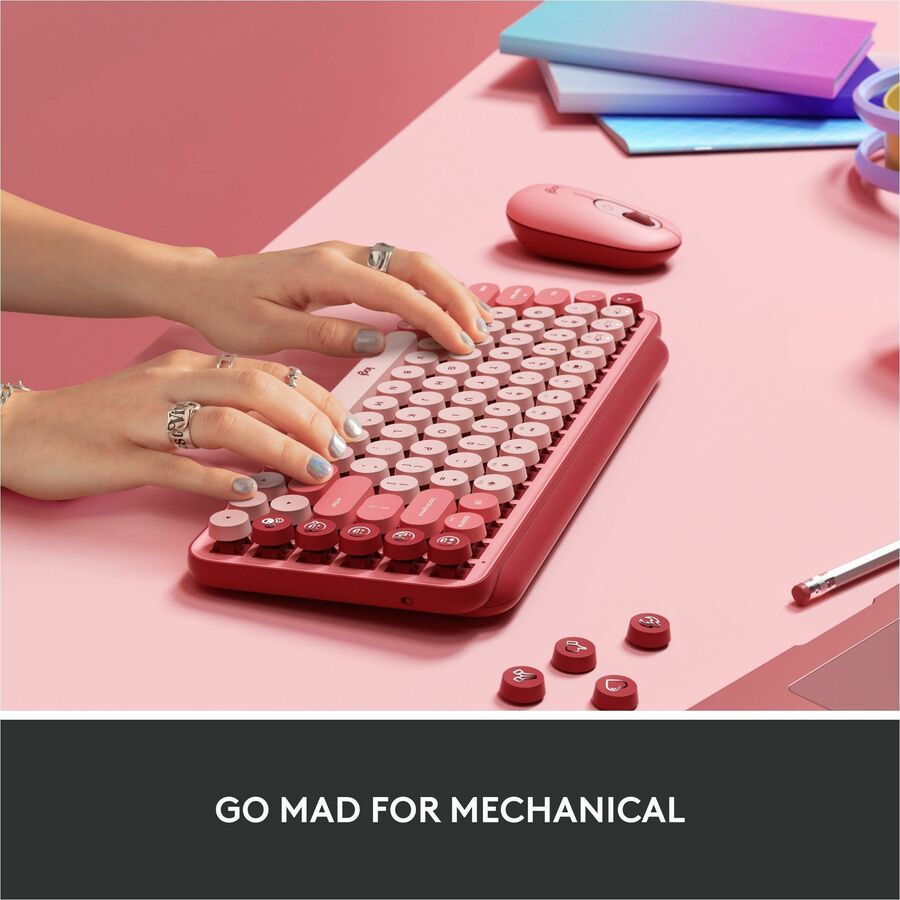Logitech POP Keys Wireless Mechanical Keyboard With Emoji Keys - Heartbreaker Rose - 920-010709